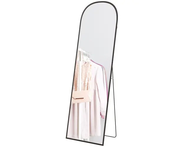 HOMCOM Oglinda de Podea si Perete, Oglinda Moderna cu Structura din Aliaj de Aluminiu si Suport Pliabil, 50x161.5 cm, Negru | Aosom Romania