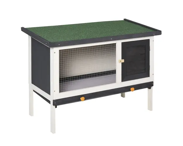 PawHut Cusca Iepuri Lemn Brad Tava Detasabila 90x45x65cm Negru Alb Verde | Aosom Romania