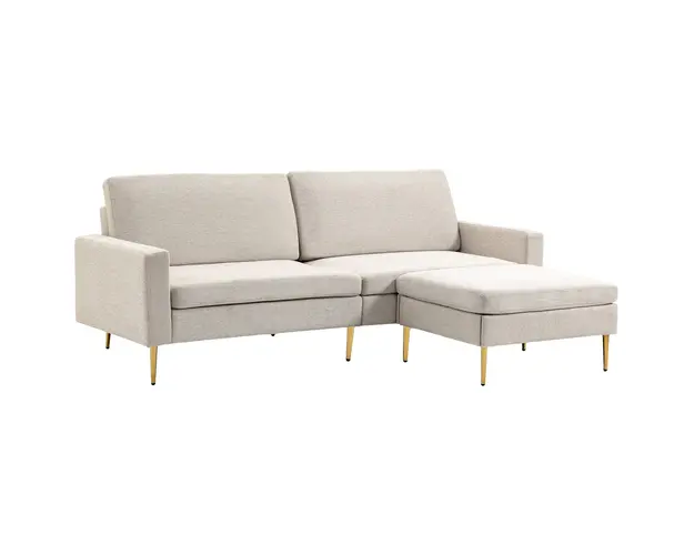 HOMCOM Canapea cu Taburet pentru Picioare, Canapea Extensibila cu 3 Locuri in Forma de L cu Spatar Reglabil, 213x91x83 cm, Crem | Aosom Romania