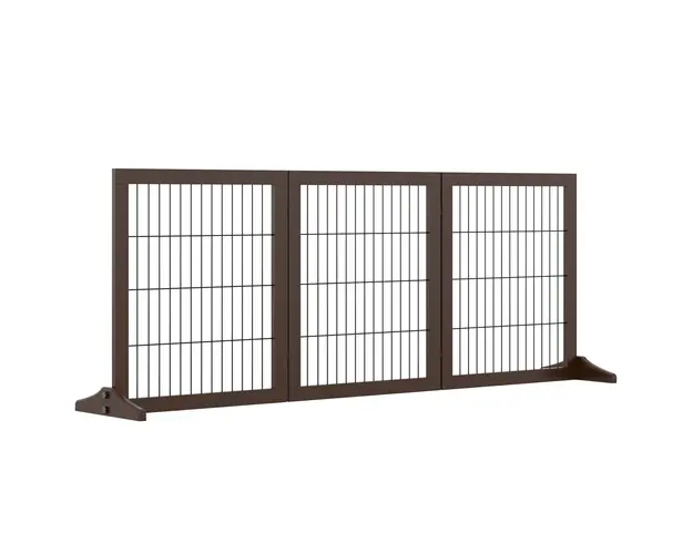 PawHut Poarta Pliabila Lemn pentru Animale, Usor de Asamblat, 185x36x71 cm, Maro | Aosom Romania