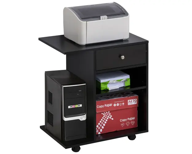 Vinsetto Mobila Imprimanta Lemn cu Sertar si 2 Etajere, Design Compact, 60x40x68.5cm, Negru | Aosom Romania