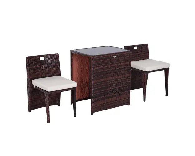 Outsunny Set Mobilier de Gradina din Ratan, 3 Piese, Masa de Cafea si 2 Scaune cu Perne Decorative, 66x50x73cm, Maro si Negru | Aosom Romania