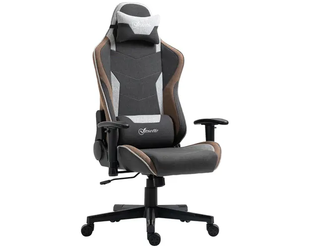 Vinsetto Scaun de Gaming Stil Masina de Cursa, Rabatabil, cu Tetiera si Suport Lombard, Gri | Aosom Romania