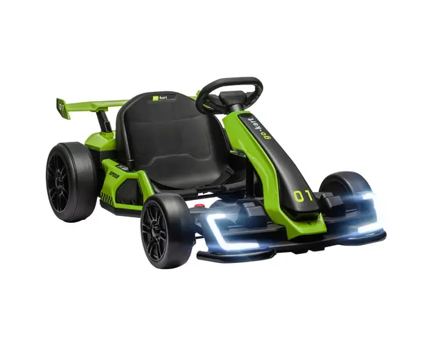 HOMCOM Go Kart Electric pentru Copii cu Scaun Reglabil, 2 Motoare, Claxon, Lumini si Muzica, 120x76x53,5 cm, Verde | Aosom Romania