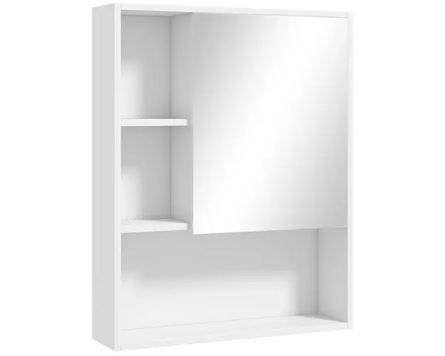 kleankin Dulap de Baie cu Oglinda si Rafturi Reglabile, Dulap Suspendat de Baie cu Usa, 60x15x76 cm, Alb | Aosom Romania