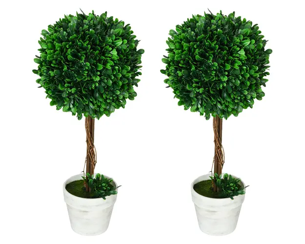 HOMCOM Set 2 Plante Decorative Sferice 60cm, Frunze Lemn de Santal, Verzi, pentru Decor Interior/Exterior | Aosom Romania