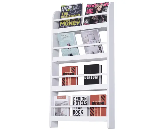 HOMCOM Etajera de Perete Moderna cu 4 Rafturi din Lemn, Design Elegant pentru Living sau Birou, Alb, 59x12x113cm | Aosom Romania