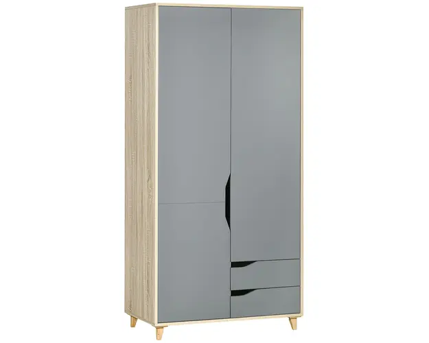 HOMCOM Dulap cu 2 usi din PAL si MDF cu sina pentru agatat, 3 rafturi si 2 sertare pentru sufragerie si dormitor, 88,9x50,1x184,5 cm | Aosom Romania