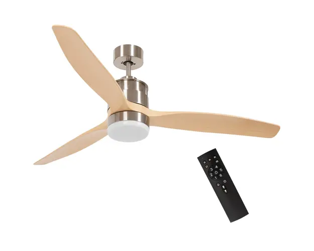 HOMCOM Ventilator de Tavan LED cu Telecomanda, 6 Viteze si Motor Reversibil, Briza si Temporizator, Ф132x43 cm, Lemn Natural | Aosom Romania