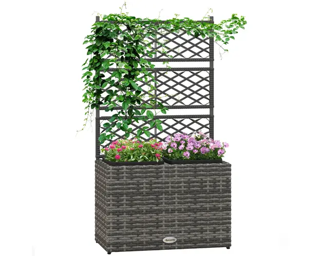 Outsunny Pat de Flori Autoportant cu Doua Cutii pentru Plante, Ideal pentru Gradina, Design Modern, 57x30x107cm, Mixt Gri | Aosom Romania