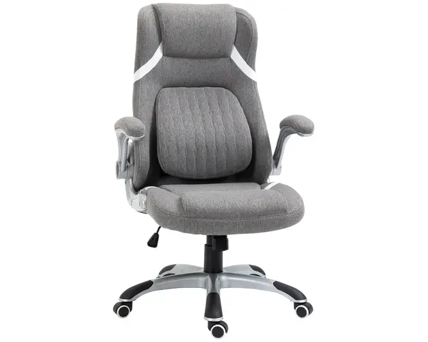Scaun de Birou Vinsetto Ergonomic din Tesatura Efect In, cu Spuma de Cauciuc si Cadru din Otel, Inaltime Reglabila, 68x76x109-117cm, Gri | Aosom Romania