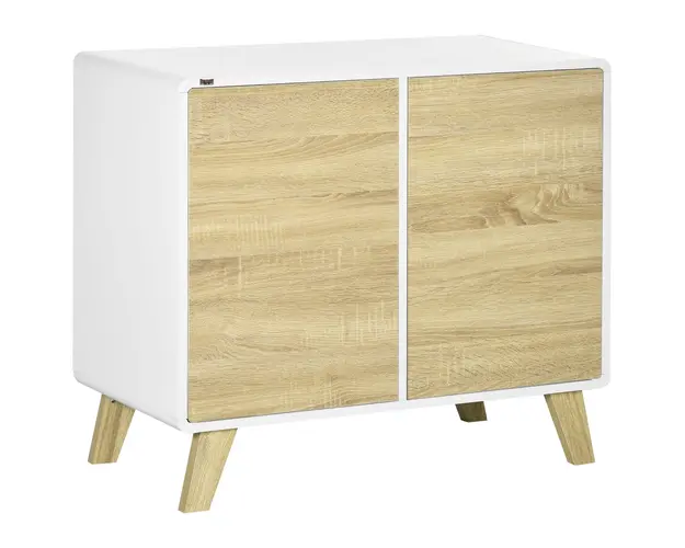 HOMCOM Mobilier Multifunctional cu 2 Usi si Rafturi Reglabile, Dulap pentru Living si Dormitor, 80x40x70cm, Alb si Stejar | Aosom Romania