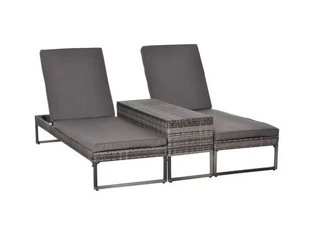 Outsunny Set 2 Sezlonguri cu Masuta din PE Rattan Gri | Aosom Romania