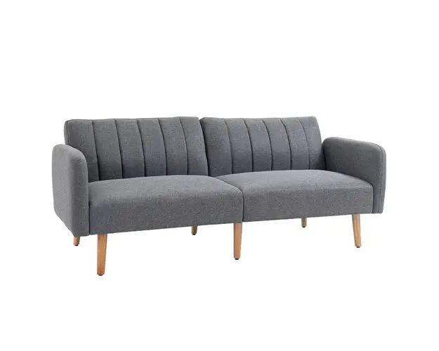 HOMCOM Canapea Extensibila cu 2 Locuri, Pat 1 Persoana cu Spatar Rabatabil in 3 Pozitii si Picioare din Lemn, 173x75x73 cm, Gri | Aosom Romania