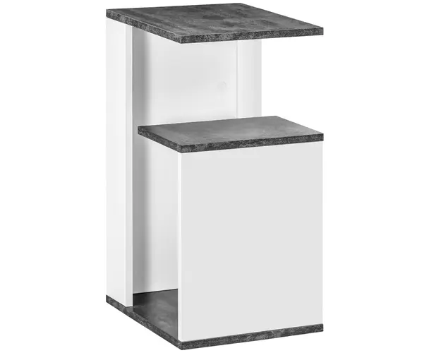 Noptiera cu raft deschis din PAL, noptiera moderna cu design neregulat, 35x29,5x60cm, gri si alb HOMCOM | Aosom Romania