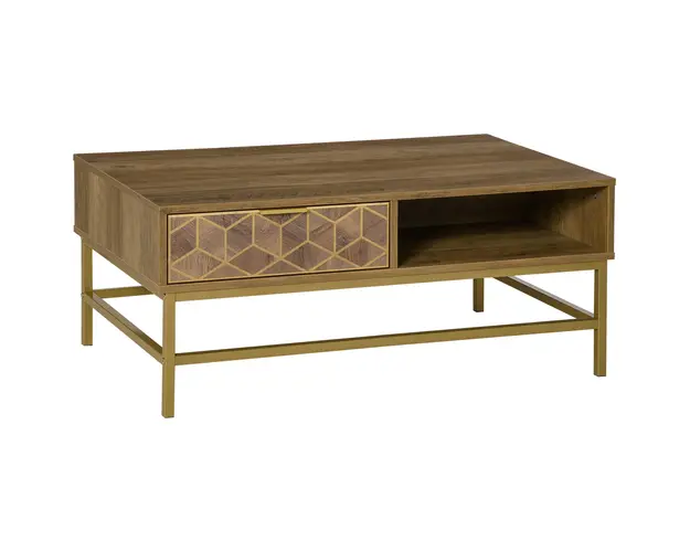 HOMCOM Masa de Cafea Moderna cu Sertar si 2 Rafturi Deschise, Design Natural, 100x59x42.8cm | Aosom Romania