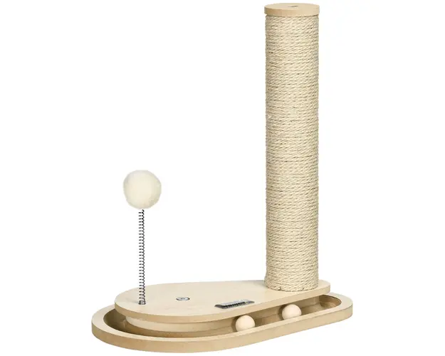 PawHut Stalp de Zgariat pentru Pisici din PAL si Iuta cu Mingi de Joc, 35x23x40cm, Stejar, Rezistent | Aosom Romania