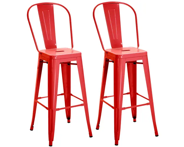 HOMCOM Set 2 Taburete de Bucatarie cu Spatar Detasabil si Reazem pentru Picioare, 44x49x116 cm, Rosu | Aosom Romania