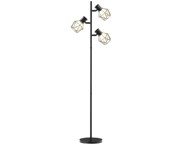HOMCOM Lampa de Podea cu 3 Lumini Reglabile si Intrerupator cu Buton, Lampa Moderna din Metal, 41x28x169 cm, Negru | Aosom Romania