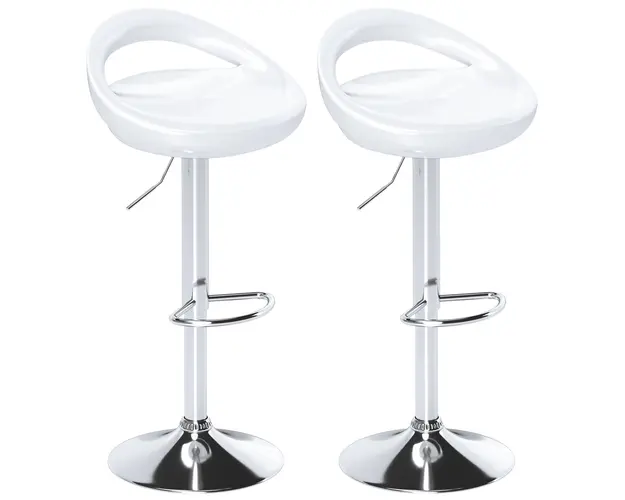 HOMCOM Set 2 Scaune de Bar Rotative cu Suport pentru Picioare si Inaltime Reglabila, 46x41x76-96 cm, Alb | Aosom Romania