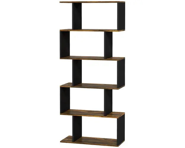 HOMCOM Biblioteca Moderna cu 5 Nivele, 10 Rafturi de Depozitare Deschise pentru Camera de Zi, Biroul de Studiu de Acasa, Maro Rustic | Aosom Romania