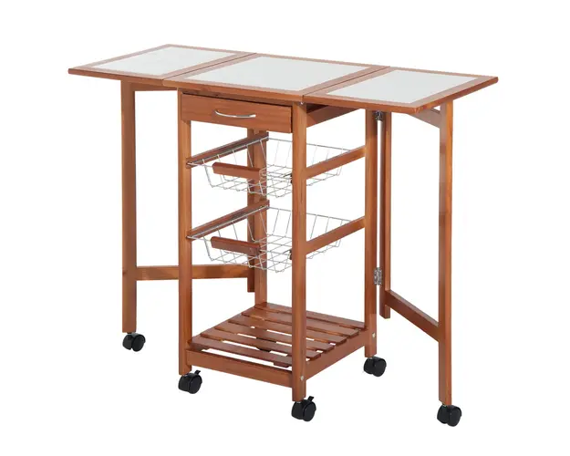 HOMCOM Carucior de Bucatarie cu 6 Roti, Spatiu de Depozitare Generos, Mobilier Pragmatic, Maro | Aosom Romania