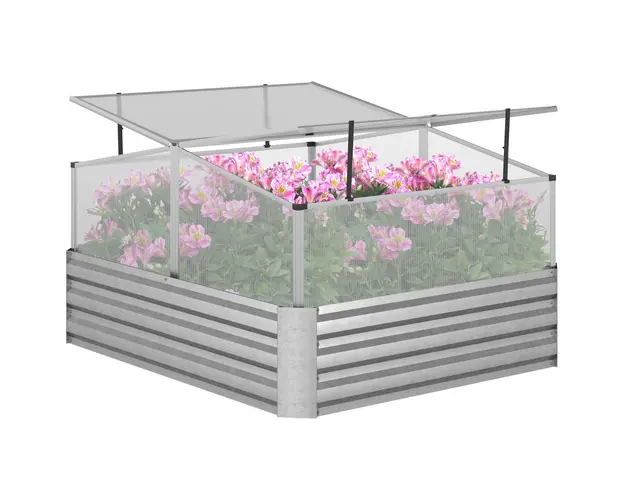 Outsunny Jardiniera Inaltata Metalica cu Capac PC, Argintiu 126x107x57.5/67.5 cm | Aosom Romania