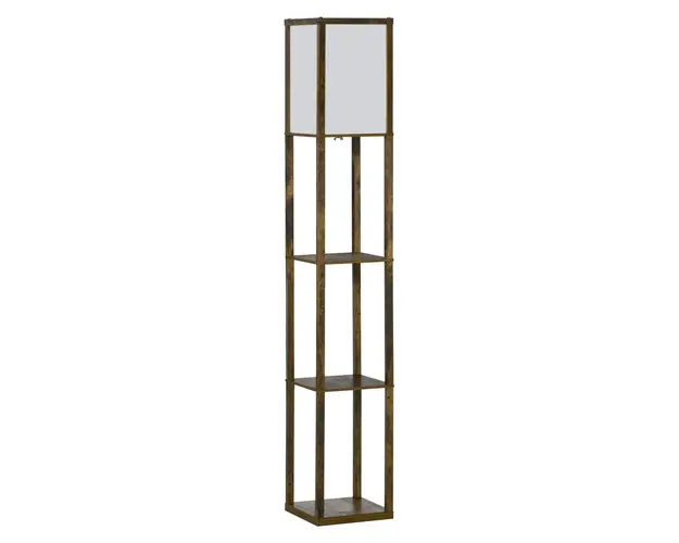 HOMCOM Lampa de Podea cu 3 Rafturi Integrate, Design Modern din MDF, 26x26x160 cm, Lemn Natural | Aosom Romania