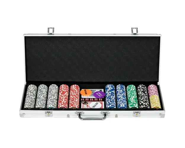 SPORTNOW Set Poker 500 Jetoane Numerotate, Carcasa Aluminiu, 2 Pachete Carti de Joc, 5 Zaruri | Aosom Romania