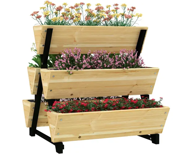Outsunny Jardiniera de Exterior cu 5 Structuri din Lemn, Jardiniera de Gradina cu Orificii de Drenaj, 75x78x77 cm, Lemn Natural | Aosom Romania