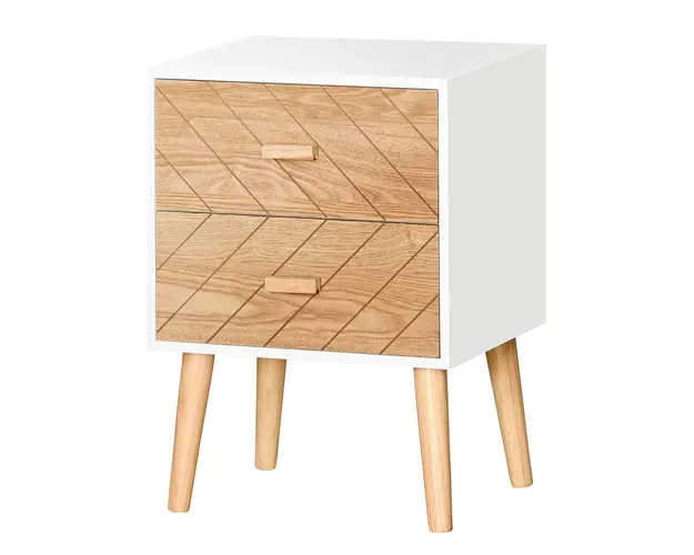 Dulapior in Lemn HOMCOM 2 Sertare Stil Nordic, Alb si Lemn, 40x30x55,5cm | Aosom Romania