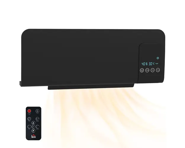 HOMCOM Aeroterma de Perete Oscilatoare pentru Casa si Birou cu Temporizator 12h si 2 Modalitati de Incalzire, 54.5x12x21.5 cm, Negru