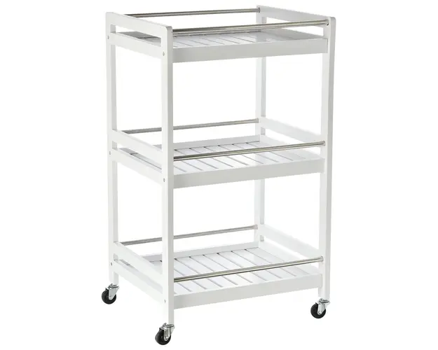 HOMCOM Carucior de Bucatarie Alb, Lemn si Otel Inox, 3 Etajere, 4 Roti, Design Modern si Functional | Aosom Romania