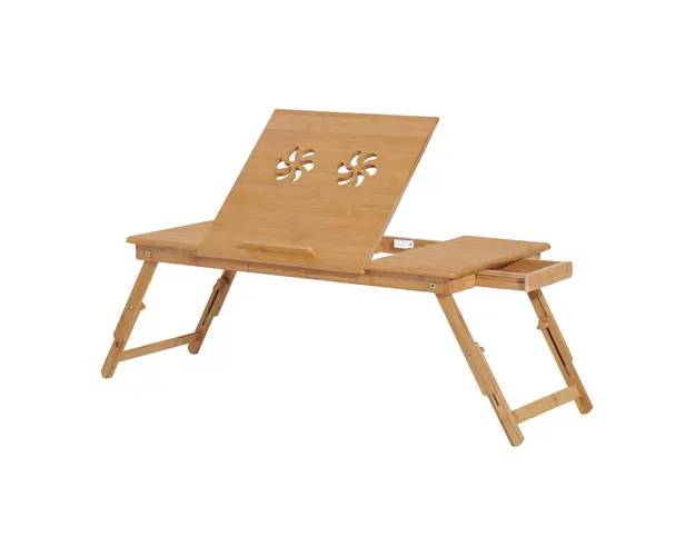 HOMCOM Masa de Pat pentru PC Pliabila Suport Reglabil Inclinabil cu Sertar Picioare Pliabile 72x35x22-30 Culoarea Lemnului | Aosom Romania