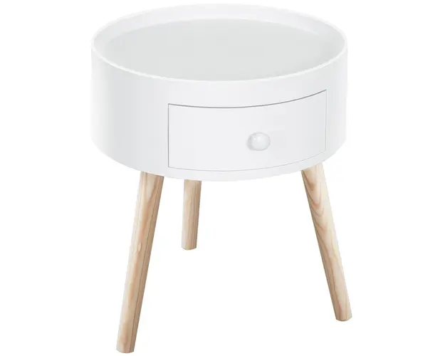 HOMCOM Masa de Salon Moderna cu Sertar in Lemn, Alb, Ф38x45cm | Aosom Romania