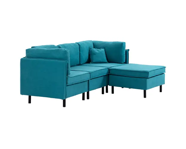 HOMCOM Canapea Sectionala Convertibila, Canapea in Forma de L cu Taburet Otoman Reversibil si Perne, 222x154,5x71 cm, Albastru | Aosom Romania
