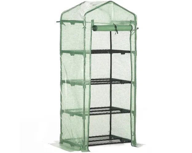 Outsunny Sera Verticala cu 4 Rafturi, Sera de Gradina cu Usa cu Fermoar, Otel si PE Verde, 70x50x160 cm | Aosom Romania