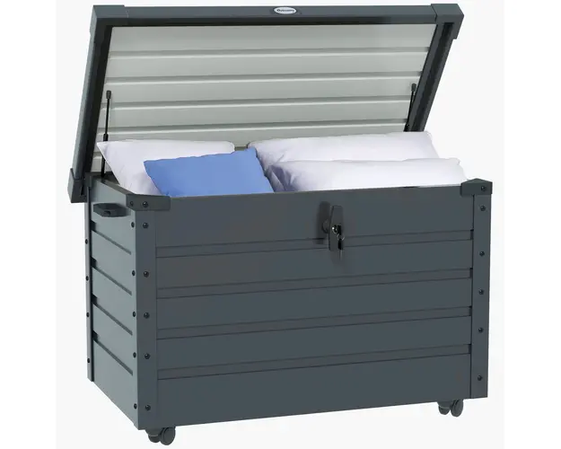 Outsunny Lada de Gradina de 295L cu Incuietoare, 2 Manere si 4 Rotile, Mobilier Depozitare din Otel, 100x62x65 cm, Gri | Aosom Romania