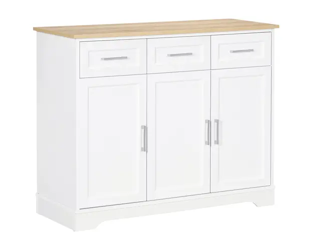 HOMCOM Bufet Modern din MDF si PAL cu Raft Reglabil, Dulap Multifunctional cu 3 Sertare si 3 Usi, 101x39x82 cm, Alb | Aosom Romania