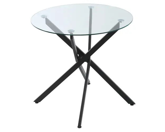 HOMCOM Masa Rotunda din Sticla si Picioare Incrucisate din Metal, Masuta Moderna pentru Sufragerie si Birou, 80x80x75cm, Negru