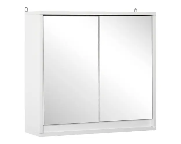 HOMCOM Dulap de baie cu 2 usi, oglinda baie dulap cu raft reglabil din lemn MDF 48x14.5x45cm alb