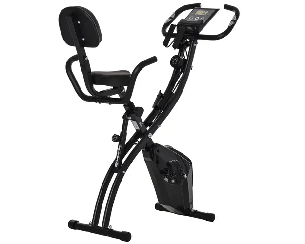 HOMCOM Bicicleta Magnetica Pliabila de Camera din Otel Negru cu Benzi Elastice, Sarcina Maxima 120 kg | Aosom Romania
