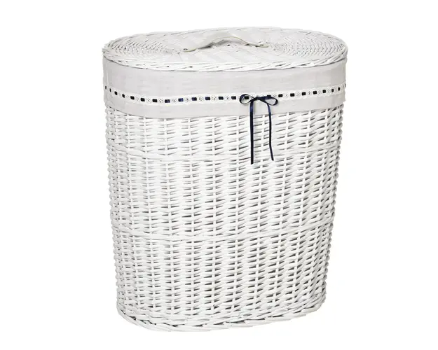 HOMCOM Cos de Rufe din Rachita cu Capac si Sac Interior Lavabil, Design Elegant, Alb | Aosom Romania