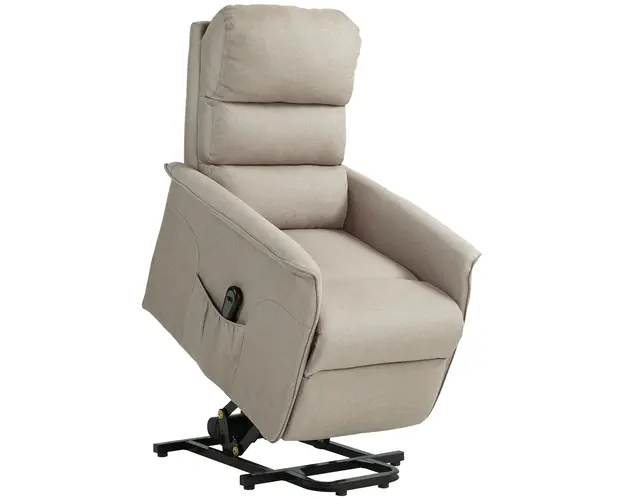 HOMCOM Scaun Electric Rabatabil cu Taburet, Fotoliu Relax cu Telecomanda, Roti si Buzunar, 66x90x96 cm, Bej | Aosom Romania