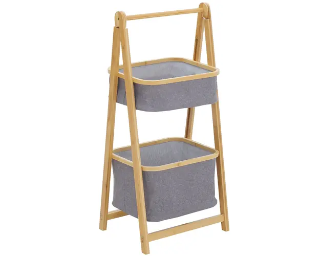 HOMCOM Mobilier Baie Pliabil, Sertare din Tesatura, Raft Depozitare cu 2 Etajere din Bambus si Poliester Gri, 45x35x98cm | Aosom Romania