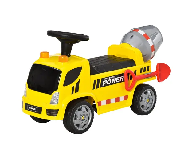 HOMCOM Masina Ride-On 2 in 1 cu Betoniera Galben, Lumini si Sunete, pentru Copii 18-36 Luni, 78x28.2x42cm | Aosom Romania