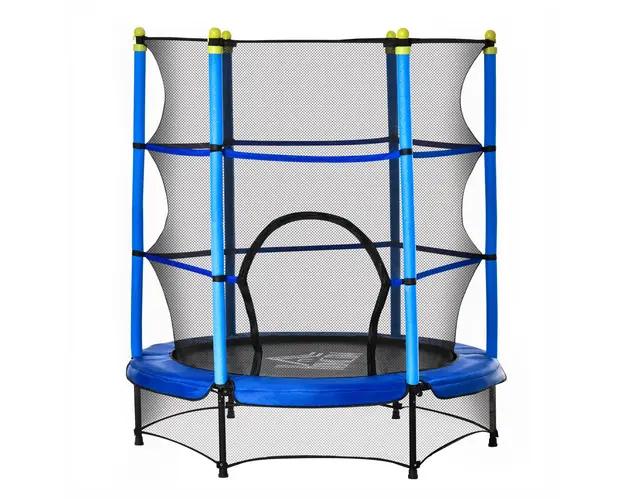HOMCOM Trambulina pentru Copii 3-6 Ani cu Margine Capitonata si Corzi Elastice, Trambulina pentru Gradina, Φ140x158 cm, Albastru | Aosom Romania