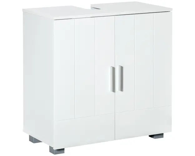Kleankin Dulap Sub Chiuveta Baie cu Piedestal, Unitate de Depozitare Eficienta cu Usi Duble, din MDF, 60x30x60 cm, Alb | Aosom Romania