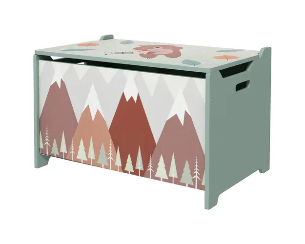 Cufar de jucarii pentru copii ZONEKIZ, lada din lemn MDF cu capac si balama de siguranta, 60x37x39cm, de culoare verde | Aosom Romania
