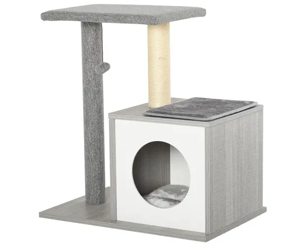 PawHut Centru de Activitati pentru Pisici, Culcus cu Perna Detasabila, Stalp din Sisal, Design Modern, Gri | Aosom Romania